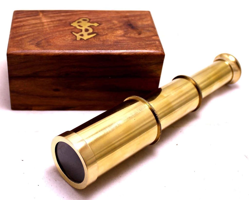 Captains 6" Brass Handheld Mini Telescope With Wooden Box