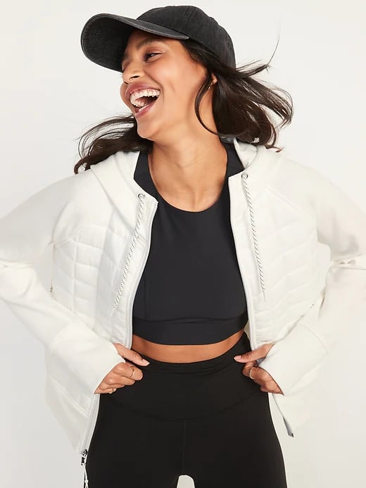 Dynamic fleece quilted hybrid zip hooded jacket for women deals