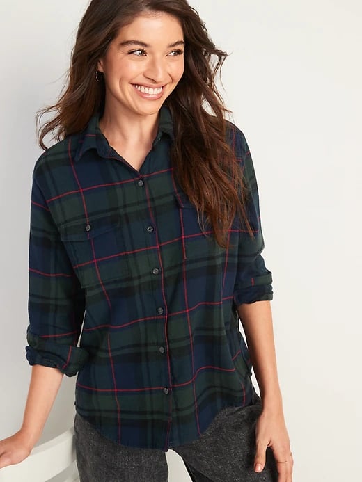 Old Navy Oversized Plaid Flannel Boyfriend Tunic Shirt for Women