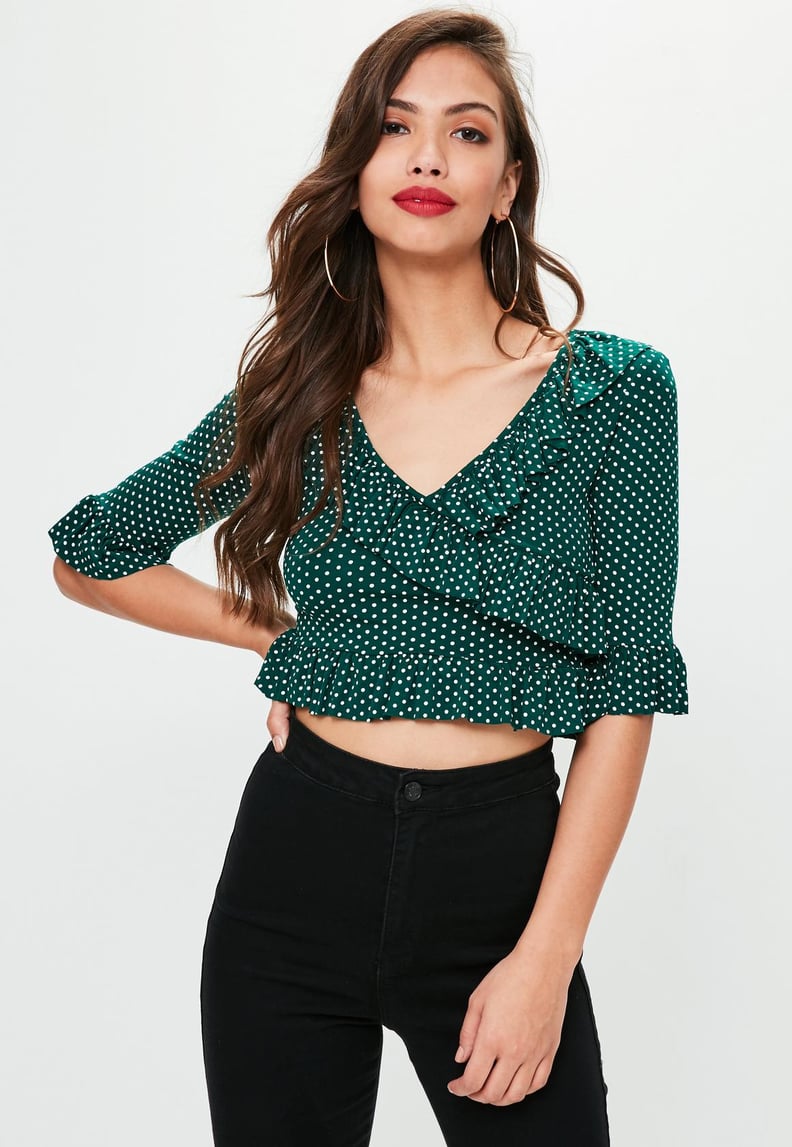 Missguided Green Wrap Frill Crop Top