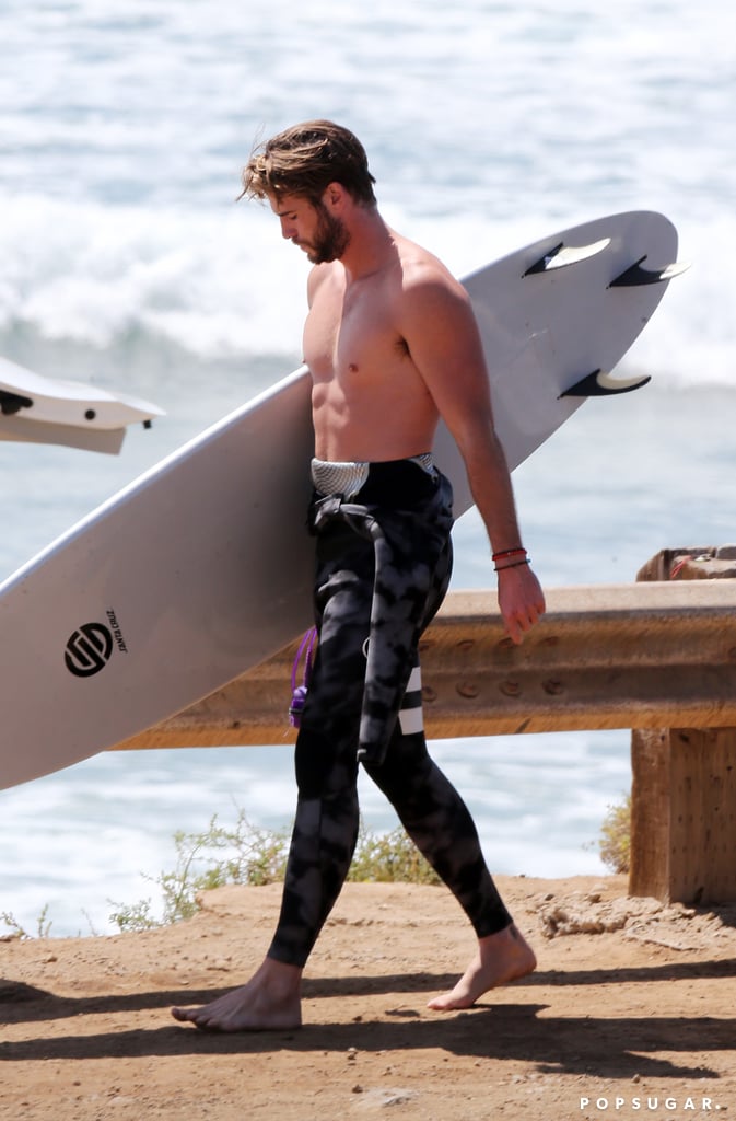 Liam Hemsworth Shirtless After Surfing in LA