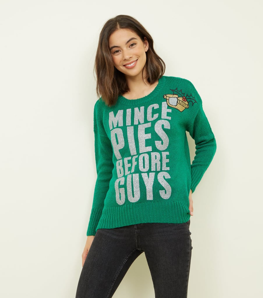 New Look Green Mince Pies Before Guys Glitter Christmas Jumper