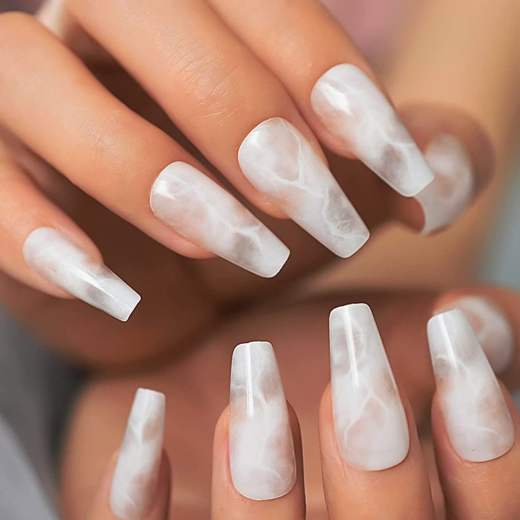 A Marbled Effect: Coolnail Glossy White Marble Press On Nails