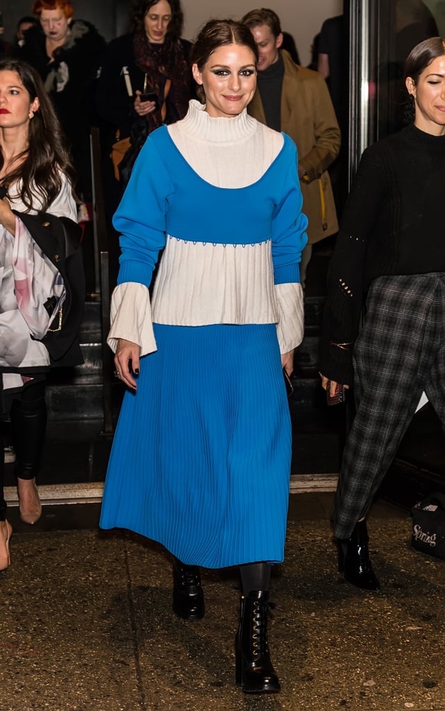 For the Prabal Gurung show, Olivia wore a matching blue set by the designer and accessorized with Prada lace-up boots.