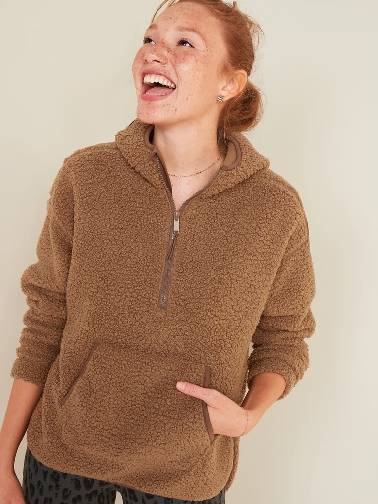 Old Navy Cosy Teddy Sherpa Half-Zip Tunic Hoodie