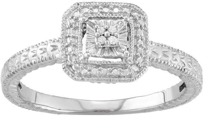 Sterling Silver Diamond Accent Square Halo Ring