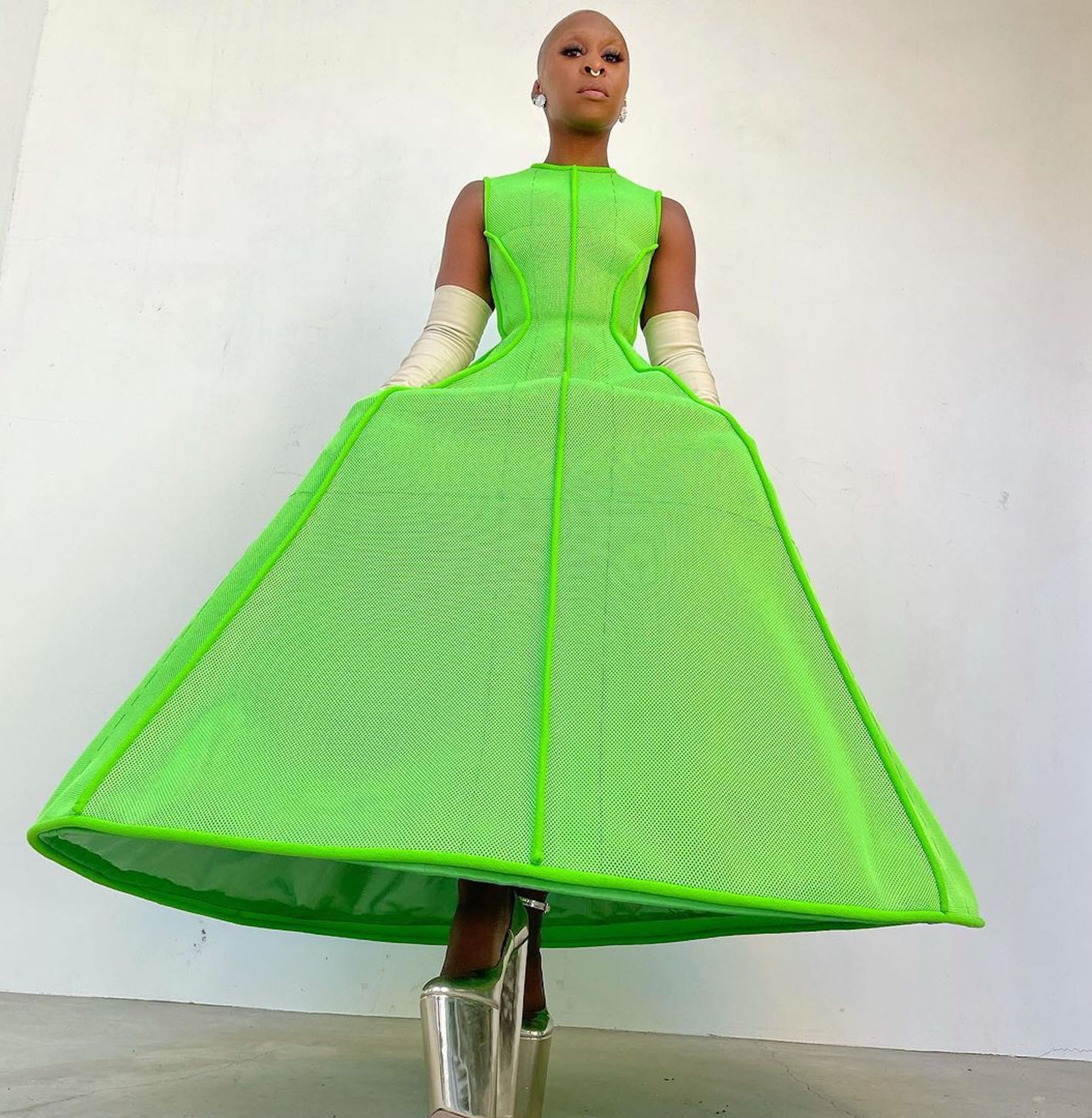 green emerald velvet dress Cupio Tiered Striped Maxi Dress