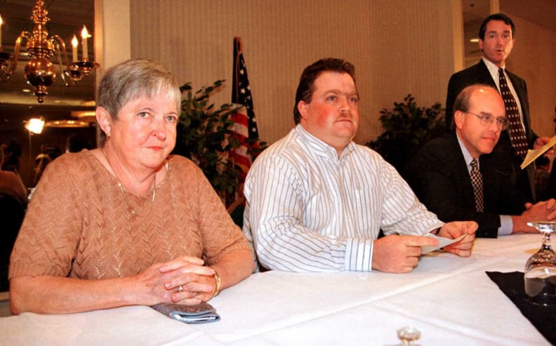 ATLANTA, GA - OCTOBER 28:  Richard Jewell (C) his mother Barbara (L)  and attorneys Watson Bryant (R) and Wayne Grant (far R) look on during a press conference 28 October in Atlanta, Ga.  Jewell was cleared as a suspect in the July 27 bombing of Centennia