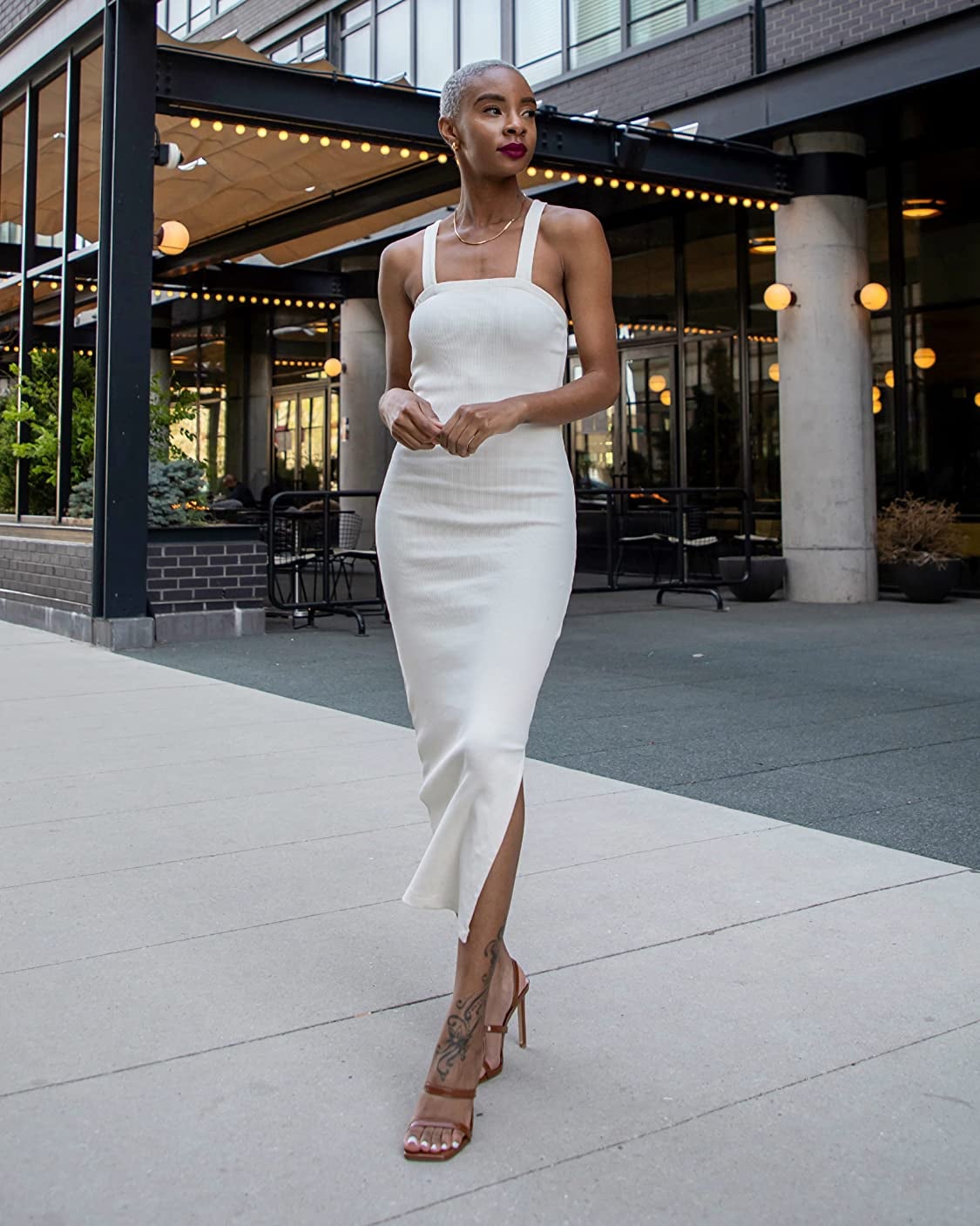 The Drop Whisper White Strappy Rib Midi ...