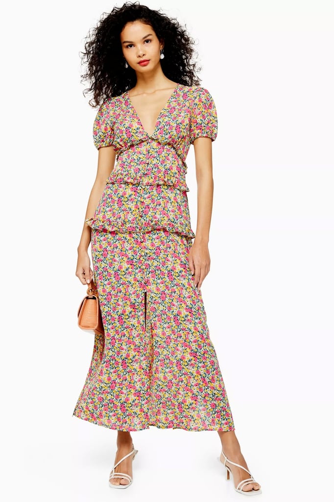 Topshop Floral Open-Back Midi Dress