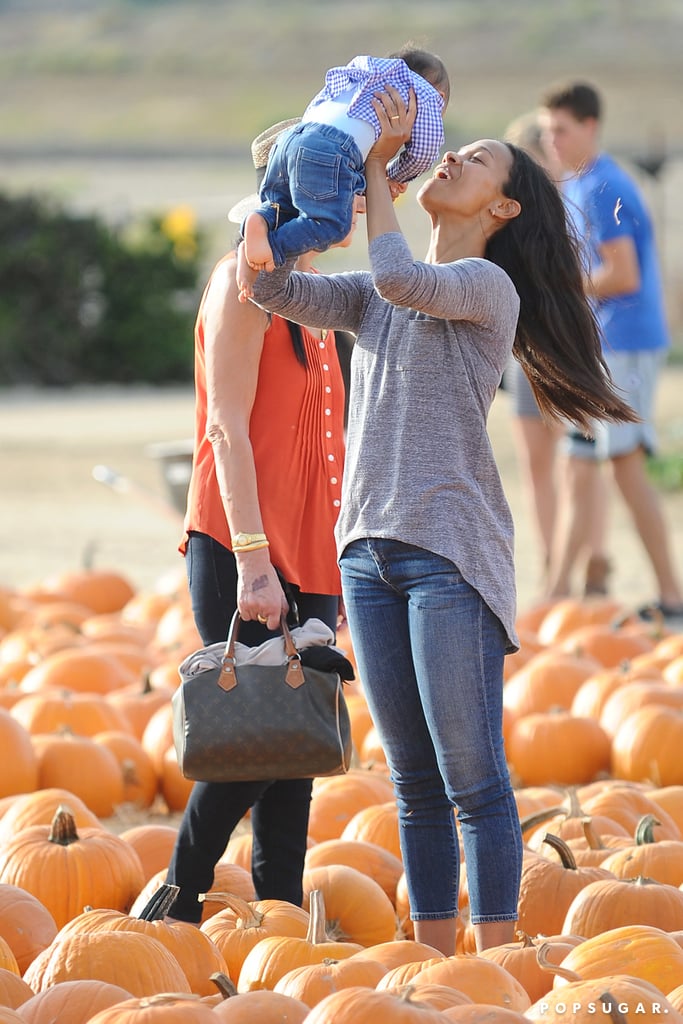 Zoe Saldana and Marco Perego Take Twins to the Pumpkin Patch