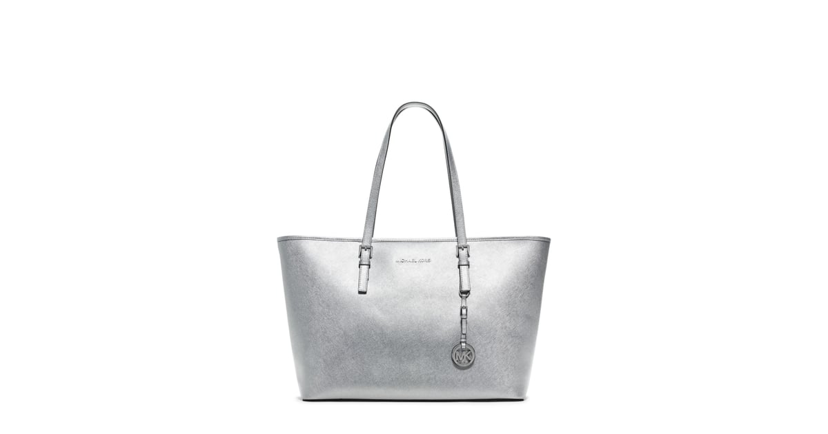 michael kors silver metallic tote