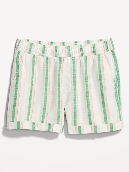 老海军匹配高腰条纹Linen-Blend短裤