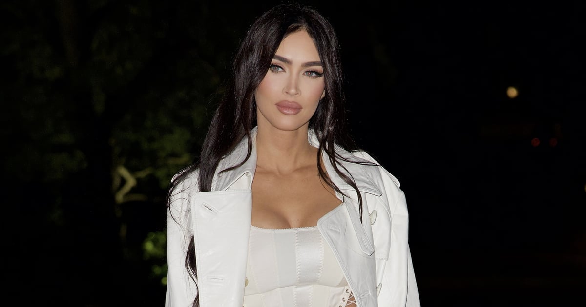 Megan Fox Wears a White Corset, Flare Pants, and Trench Coat | POPSUGAR ...