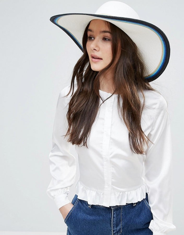 French Connection Color Block Oversized Stripe Floppy Straw Beach Hat