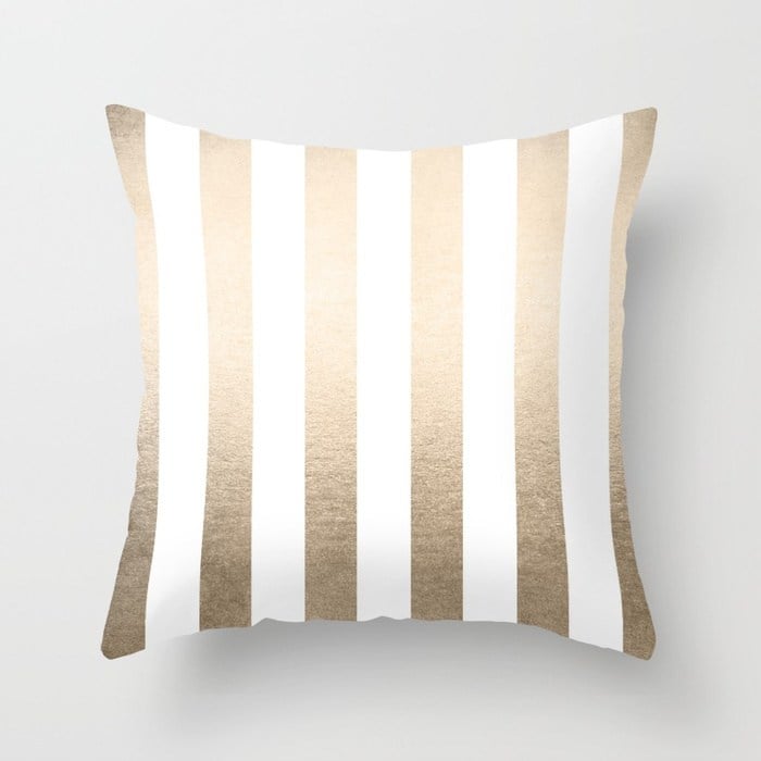 Society 6 Simply Vertical Stripes in White Gold Sands Throw Pillow