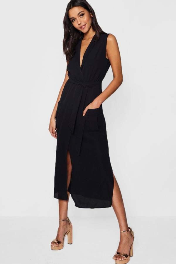 boohoo Paige Sleeveless Belted Midi Shirt Dress