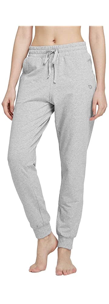 Leggings Depot Women’s Printed Solid Activewear Jogger Track Cuff Sweatpants in Heather Grey