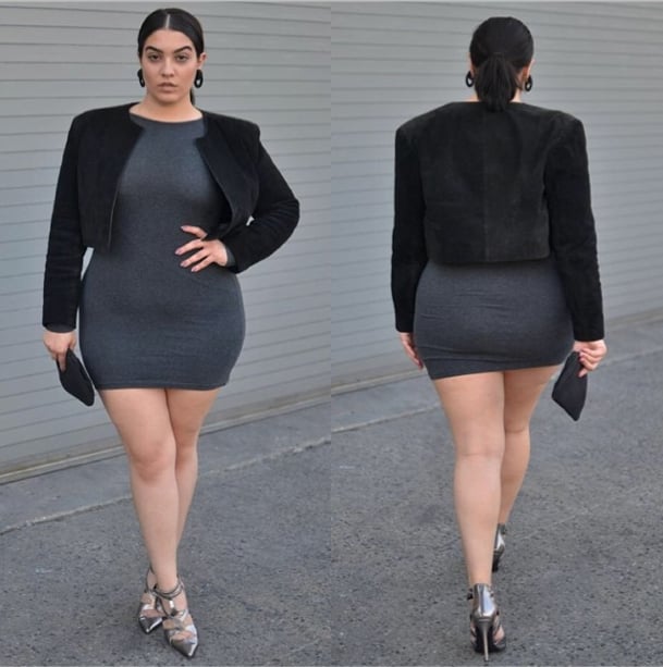 Looking to turn some heads? A body-con dress, cropped jacket, and metallic heels were made for that assignment. 
Source: Instagram user nadiaaboulhosn