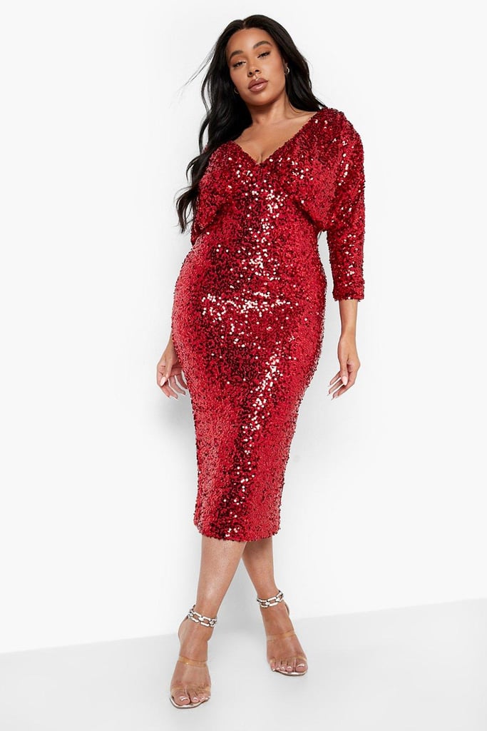 Boohoo Plus Sequin Off Shoulder Midi Dress