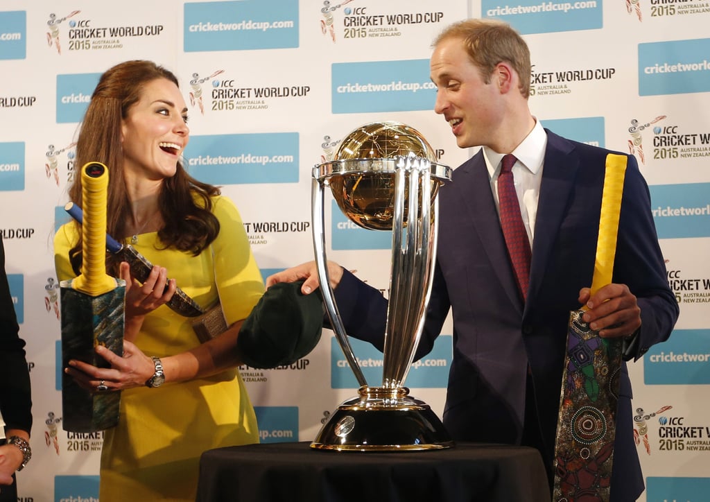 The cute couple joked around with cricket bats in front of the Cricket World Cup during a 2014 reception at the Sydney Opera House.