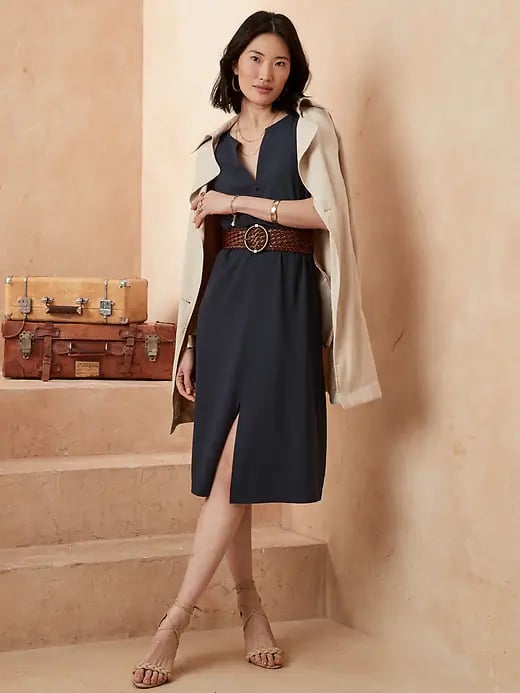 Banana Republic Factory Store Button-Front Crepe Shift Midi Dress