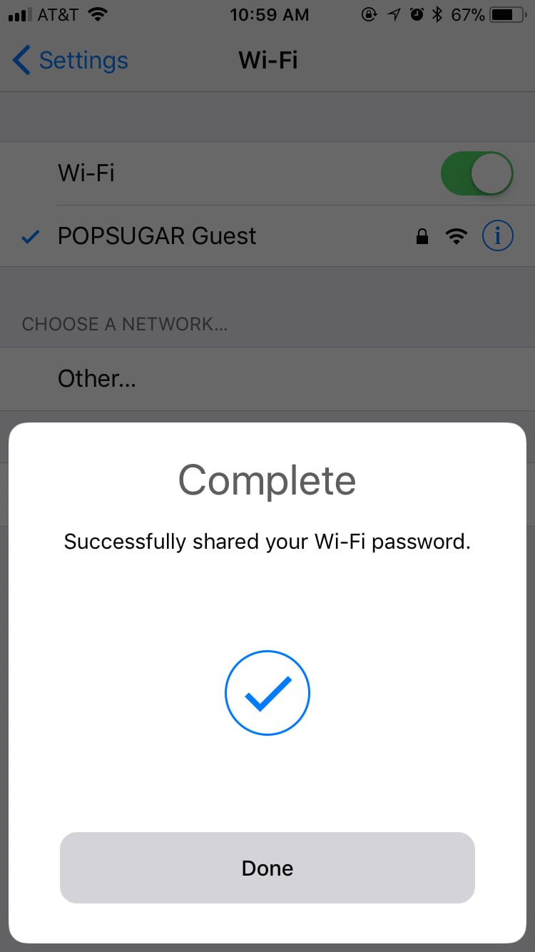 Sharing your WiFi password should take a few seconds, then you're done!