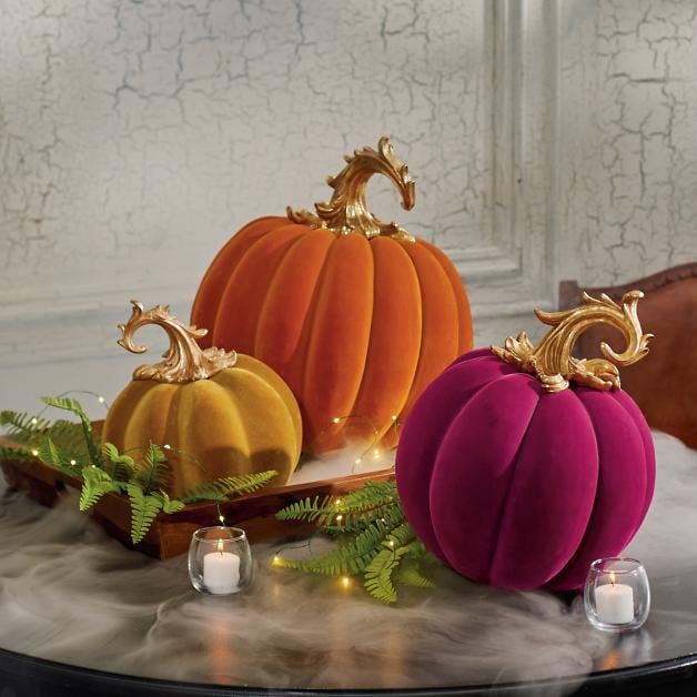These Velvet Pumpkin Halloween Decorations Are So Elegant