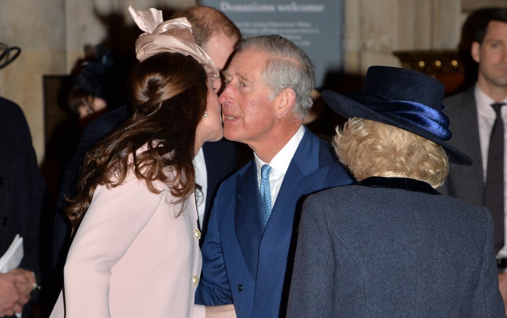 Prince Charles and Kate shared a friendly kiss in 2015.