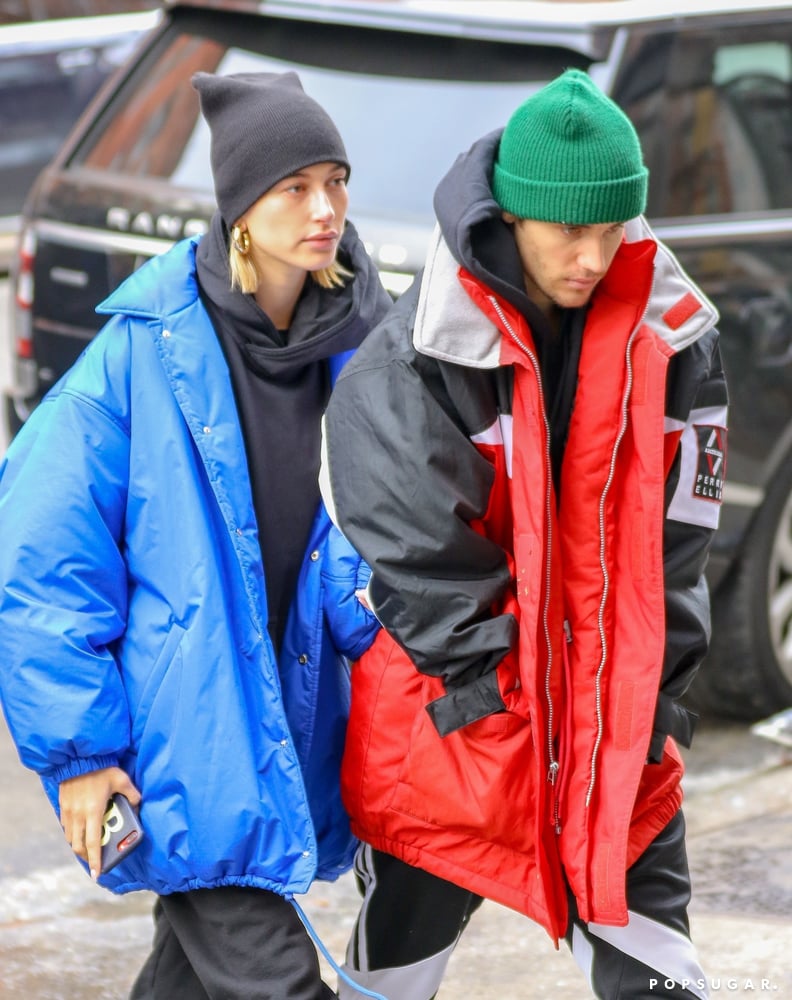 Hailey in the Exact Balenciaga Coat With Justin in NYC