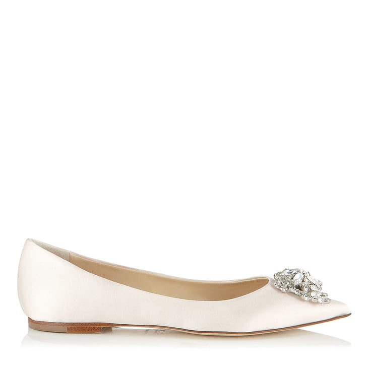 Jimmy Choo Ivory Satin Pointy Toe Flats With Crystal Detail ($825 ...