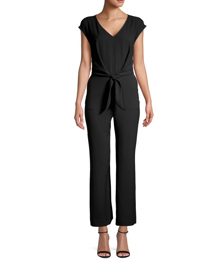 Vince Camuto Petite V-Neck Waist-Tie Jumpsuit | Meghan Markle Black ...