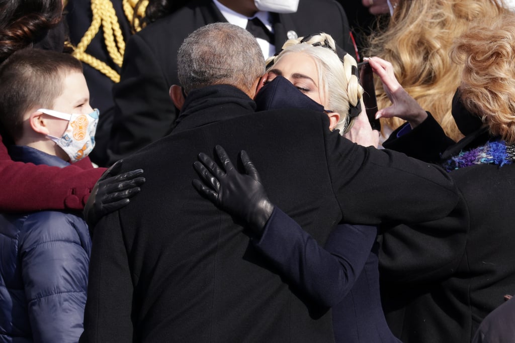 Lady Gaga: "Sheesh, I'm just feeling so overcome with emotion right now. I can't believe this day has come, and Joe Biden is finally our president! Is it weird that I just really feel the need to hug you right now? I just have so much excited energy, and I'm not sure what to do with it."
Barack Obama: "Hell yeah, bring it in, girl."