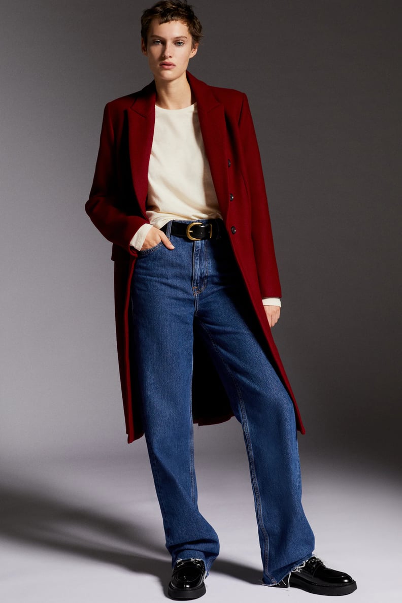 A Red Coat: Zara Double Breasted Wool Blend Coat