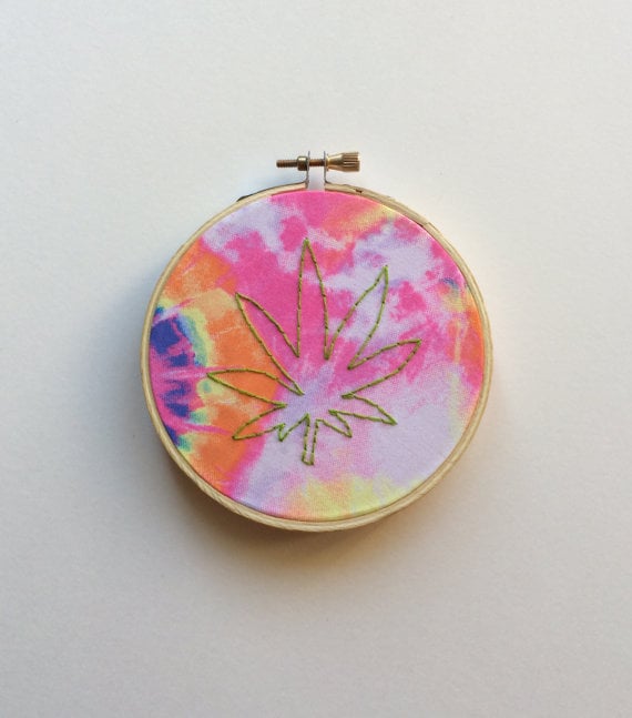Tie-Dye Pot Leaf Embroidery Hoop