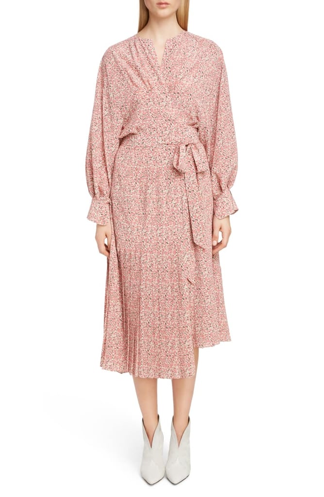 Isabel Marant Floral Print Pleated Stretch Silk Wrap Dress