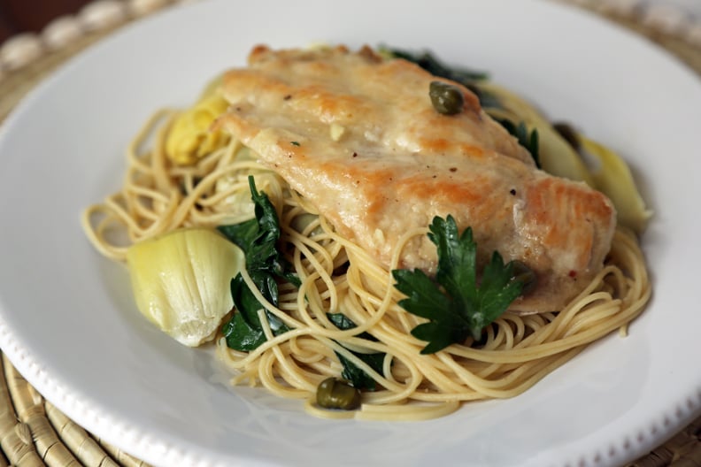 Chicken With Artichokes and Angel Hair Pasta