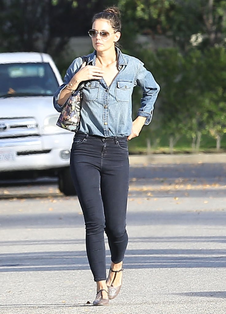 Katie Holmes was all about denim in LA on Saturday.