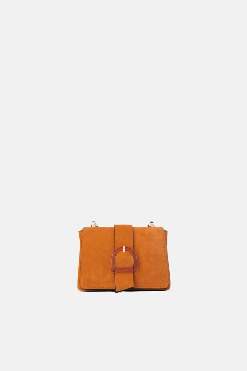 Zara Leather Crossbody Bag With Buckled Flap