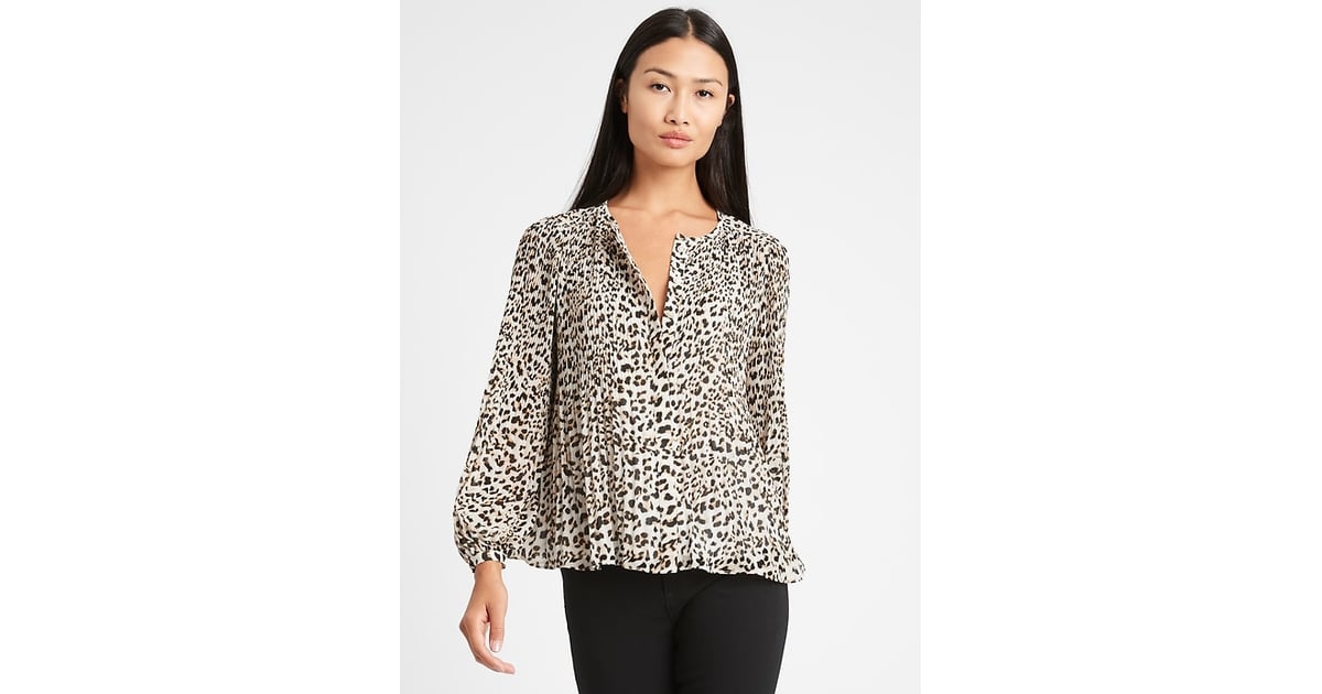 Banana Republic Print Pleated Shirt Best LongSleeved Blouses From Banana Republic POPSUGAR