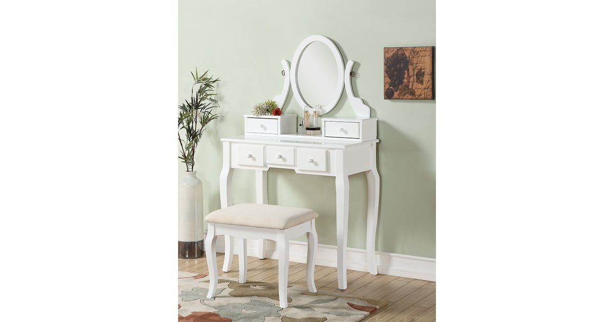 Roundhill Furniture Ashley Wood Vanity Table and Stool Set  Cheap 