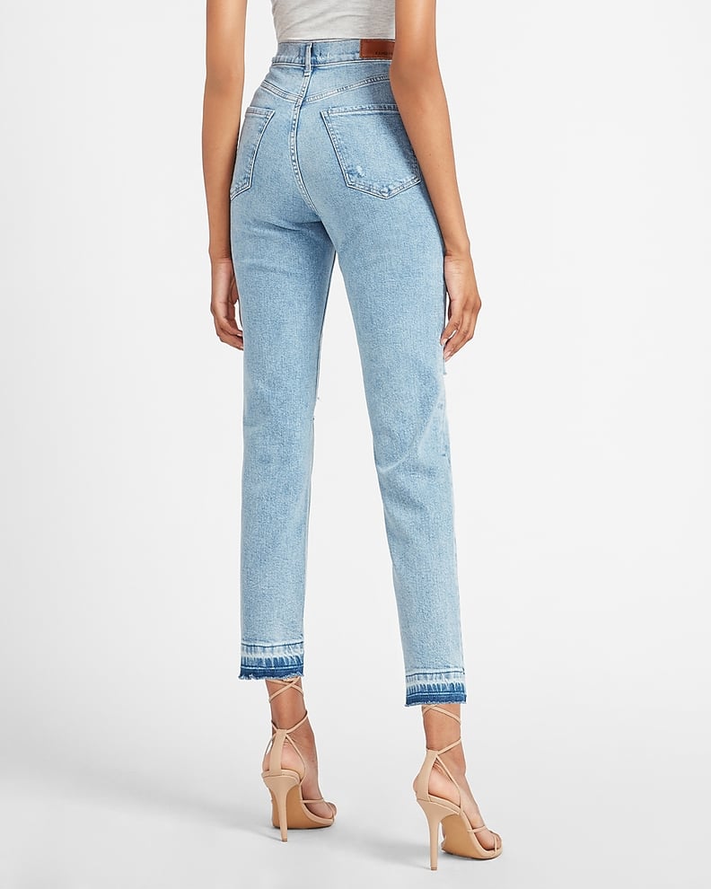 Express Super High Waisted Ripped Released Hem Straight Jeans