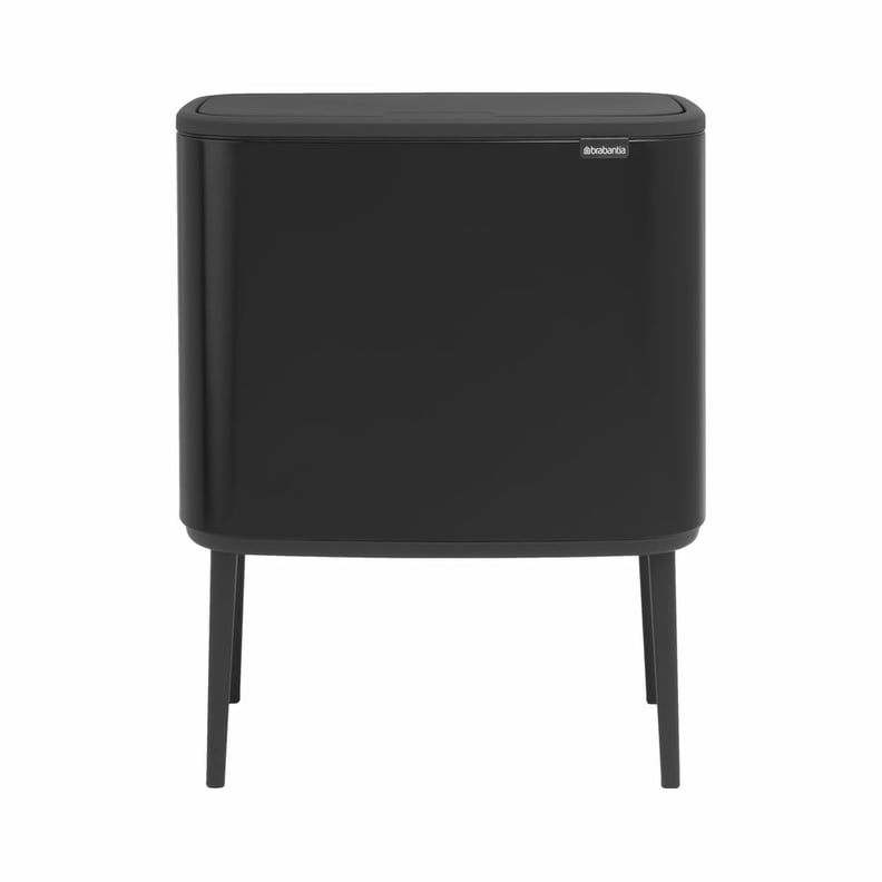 Brabantia 9 Gal. Dual Compartment Matte Black Steel Rectangular Touch Top Trash Can