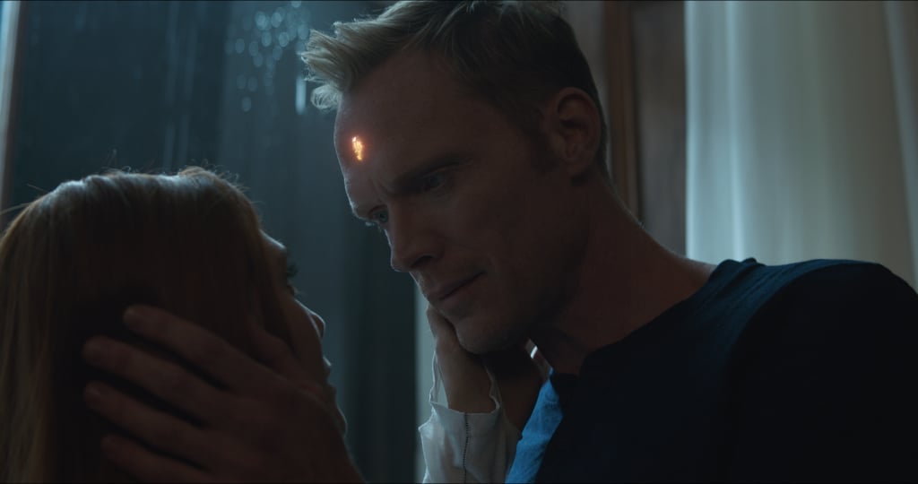 The love connection between Scarlet Witch (Elizabeth Olsen) and Vision (Paul Bettany) is still going strong. He's practically glowing! (Lol)