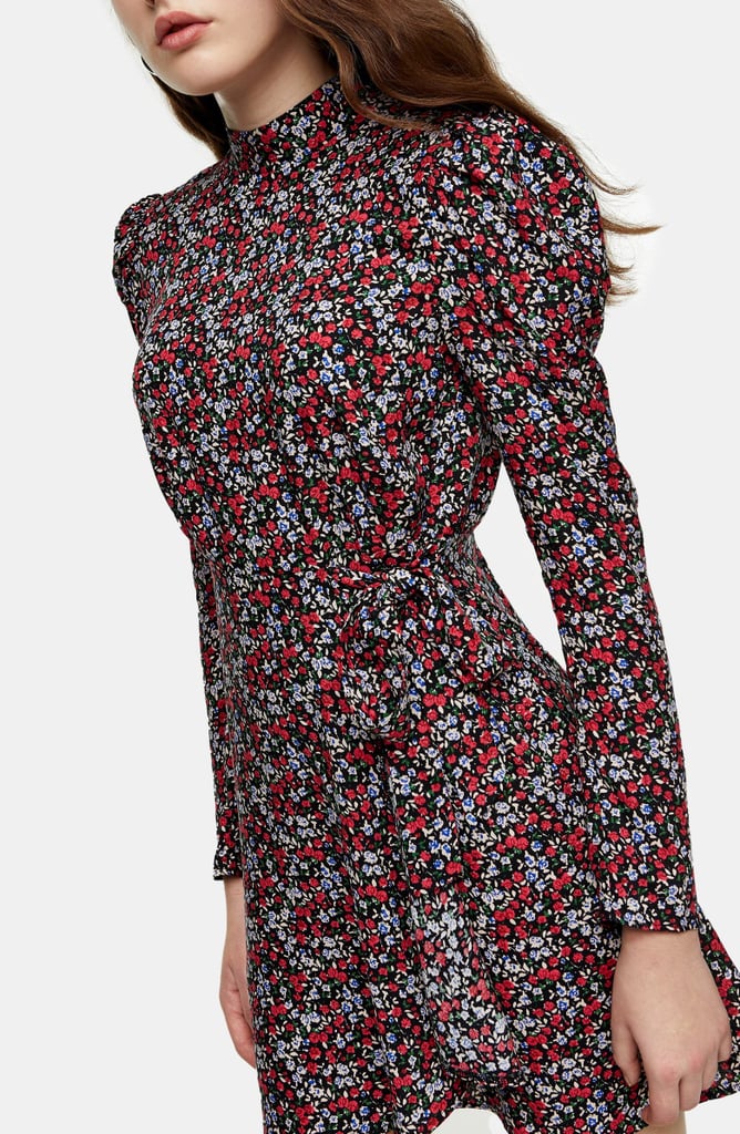 Topshop Floral Print Long Sleeve Minidress