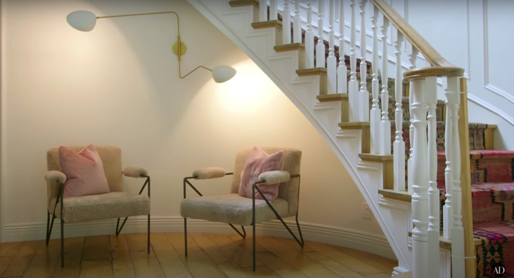 These chairs originally took up residence in Hilary's bedroom, but they didn't get a lot of use or admiration hidden away, so now they're in the foyer.