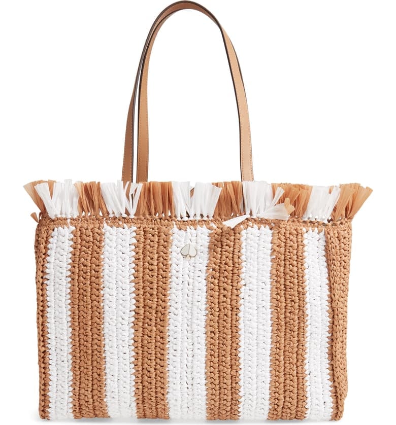 Kate Spade New York Large Sam Stripe Straw Tote