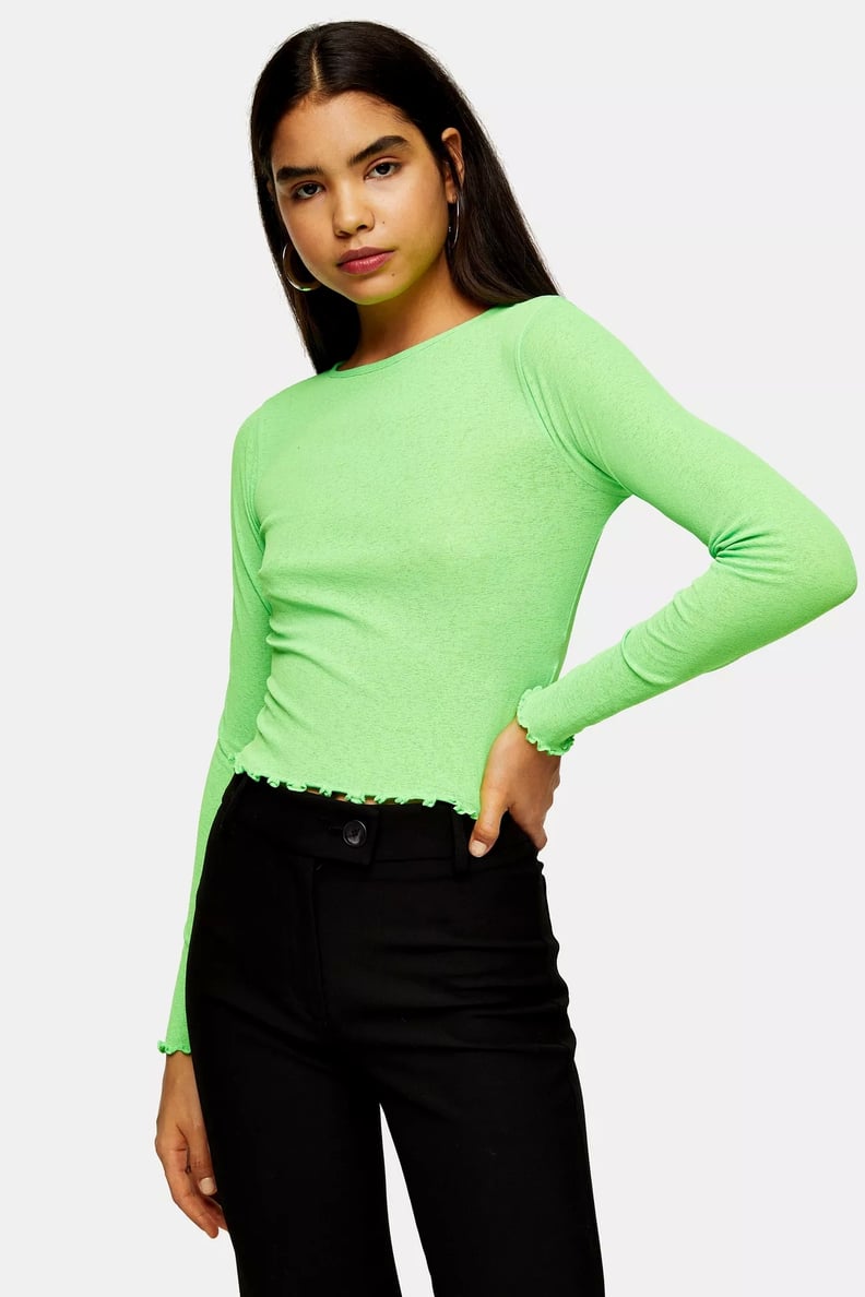 Topshop Lime Long Sleeve Lettuce Mesh Top