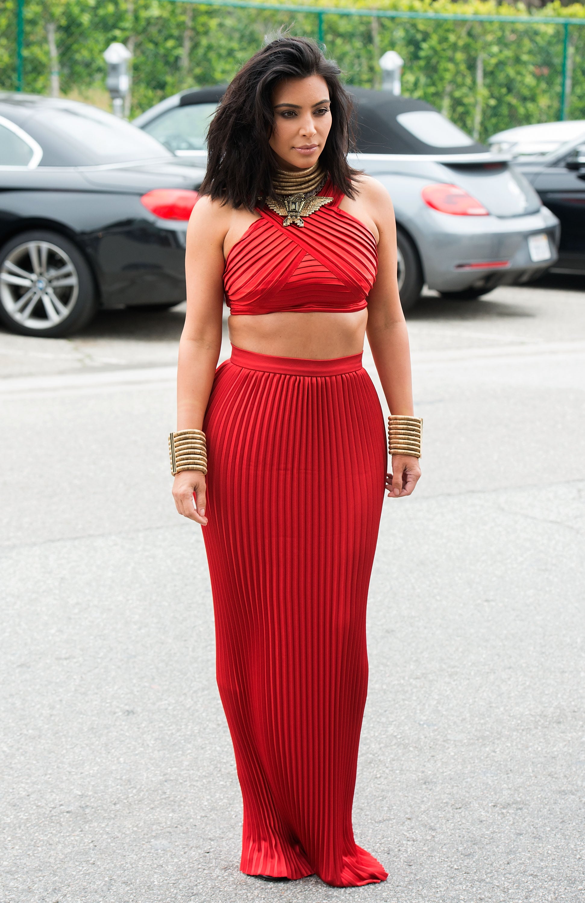 red crop top and skirt set