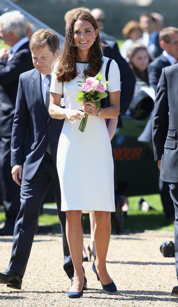 She Showed Her Support For British Brand Jaeger in This White Crepe Dress